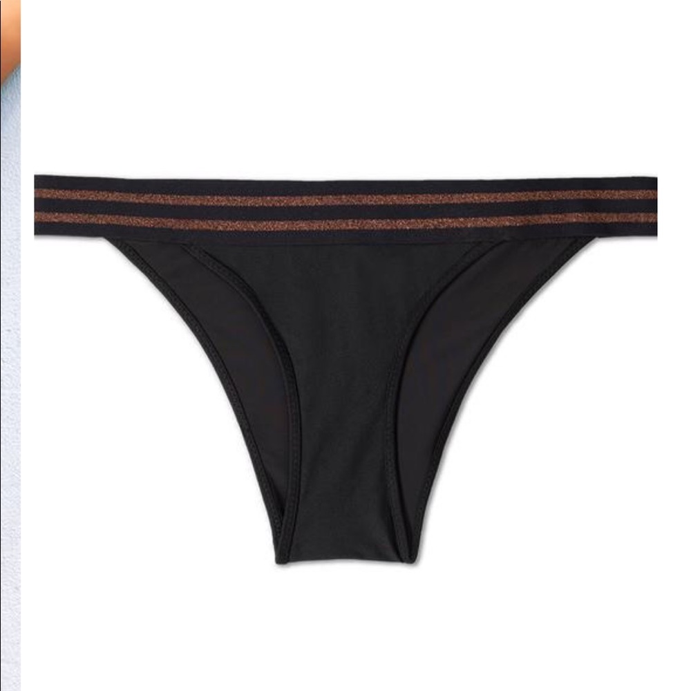 Black and Gold Joan Smalls Banded Bikini Bottoms